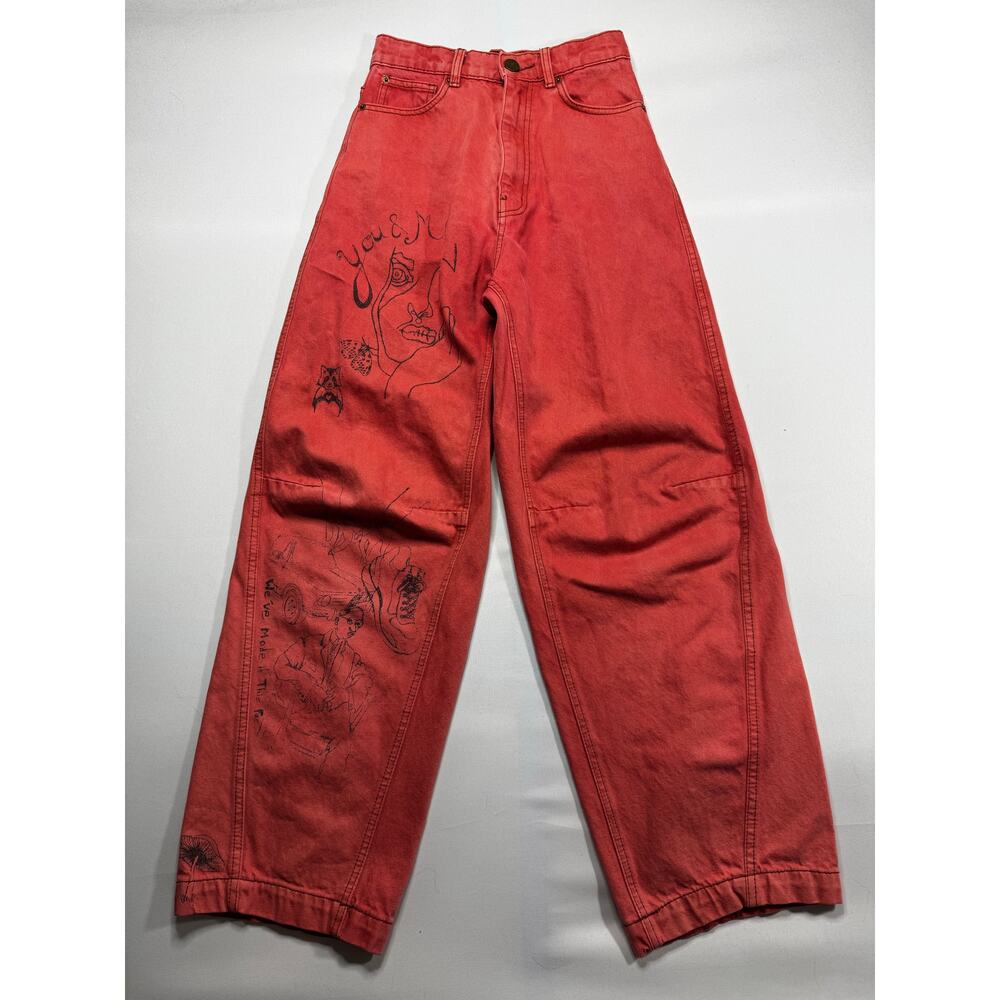 BDG Urban Outfitters Women's Pink "You and Me" Print Barrel Jeans -Size 25x28.5*